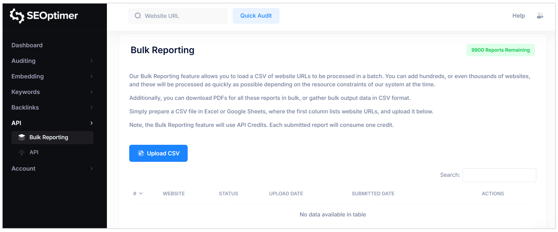Bulk reporting empty table